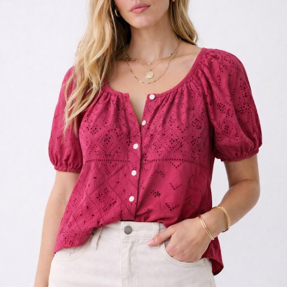Faherty Carmel Eyelet Top Pink Pink In Cactus Flower Size Small